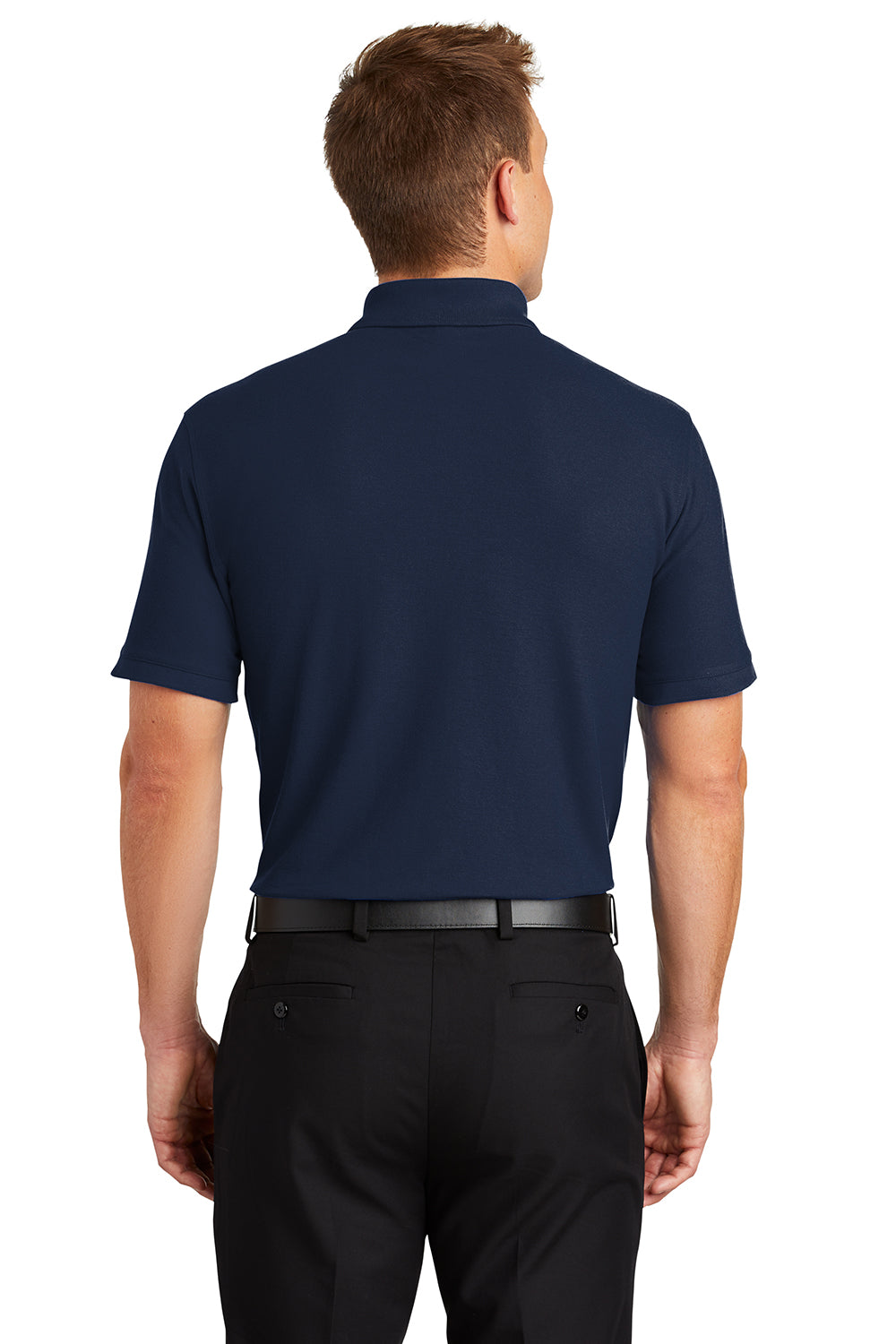 Port Authority K100/TLK100 Mens Core Classic Short Sleeve Polo Shirt River Navy Blue Model Back