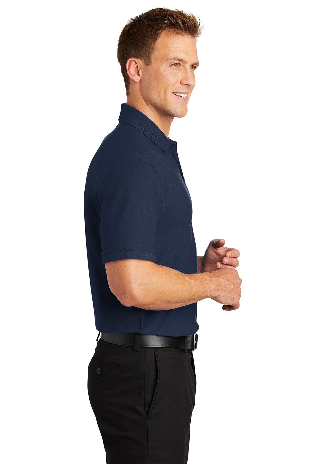 Port Authority K100/TLK100 Mens Core Classic Short Sleeve Polo Shirt River Navy Blue Model Side