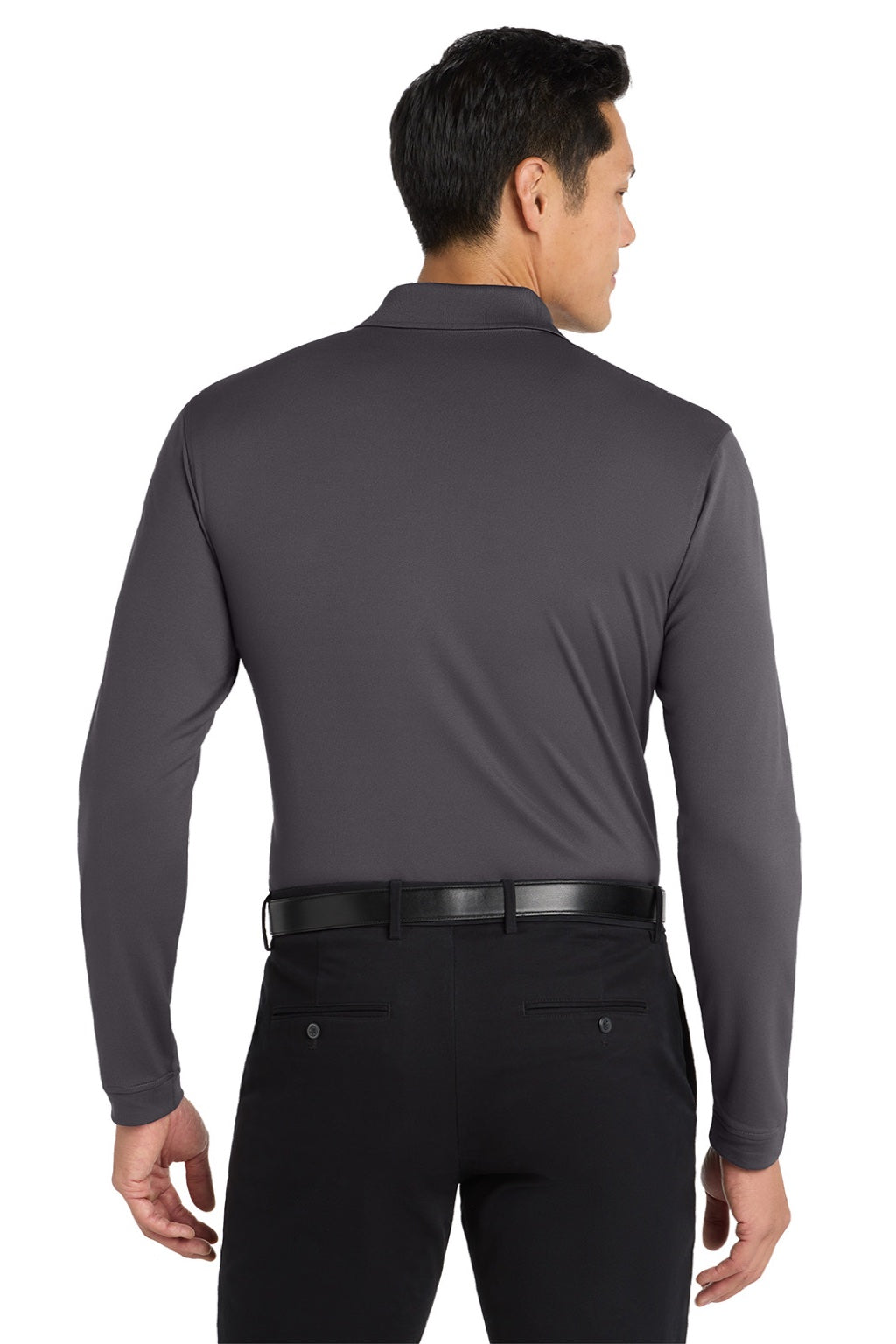 Port Authority K110LS Mens Dry Zone Performance Moisture Wicking Long Sleeve Polo Shirt Graphite Grey Model Back