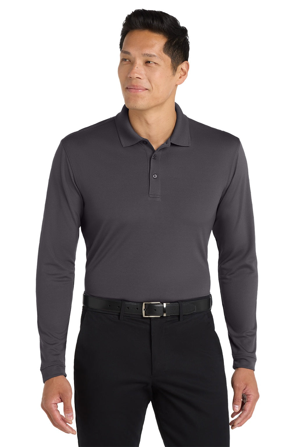 Port Authority K110LS Mens Dry Zone Performance Moisture Wicking Long Sleeve Polo Shirt Graphite Grey Model Front