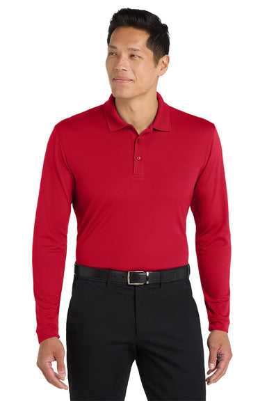 Port Authority K110LS Mens Dry Zone Performance Moisture Wicking Long Sleeve Polo Shirt Rich Red Model Front