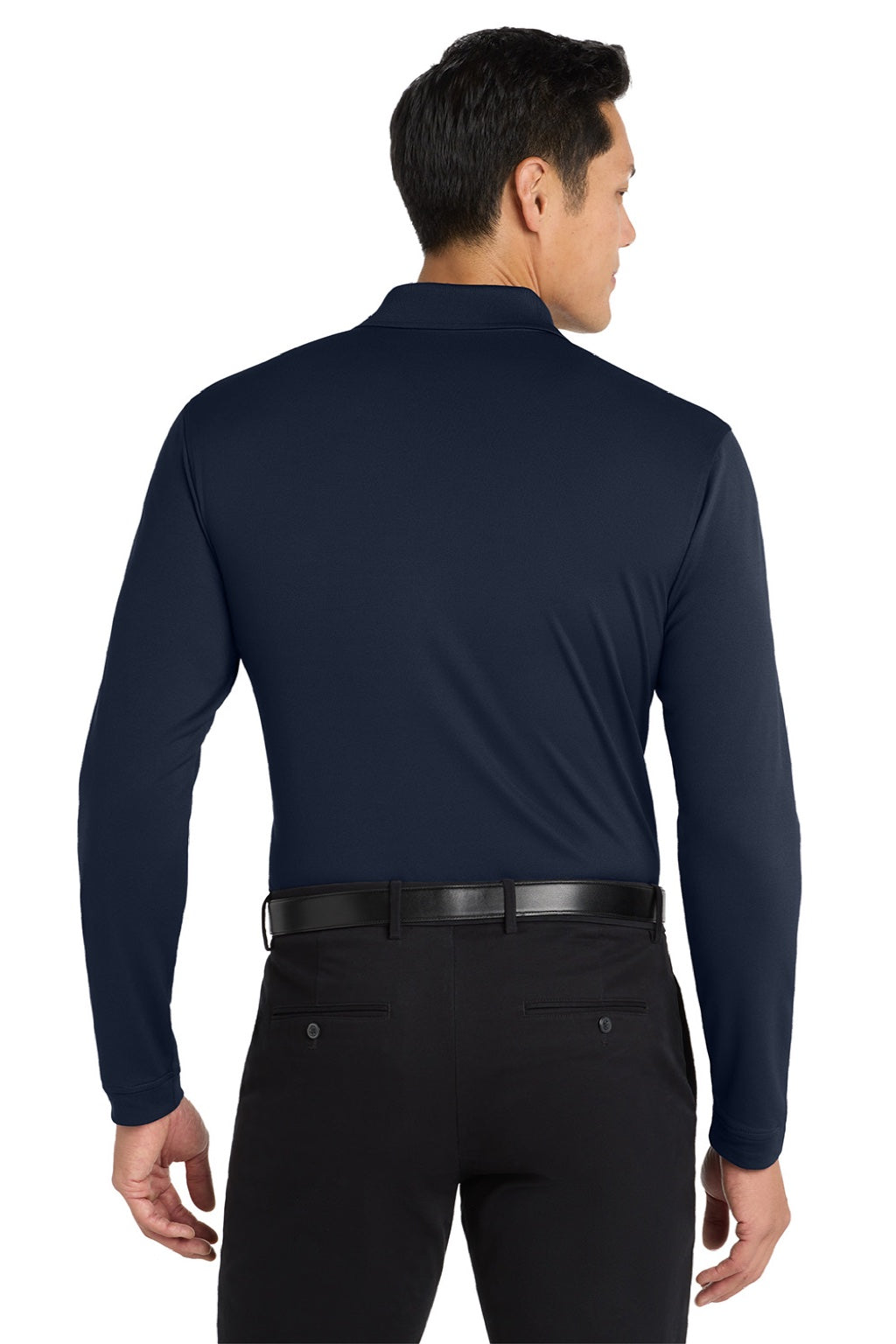 Port Authority K110LS Mens Dry Zone Performance Moisture Wicking Long Sleeve Polo Shirt River Navy Blue Model Back