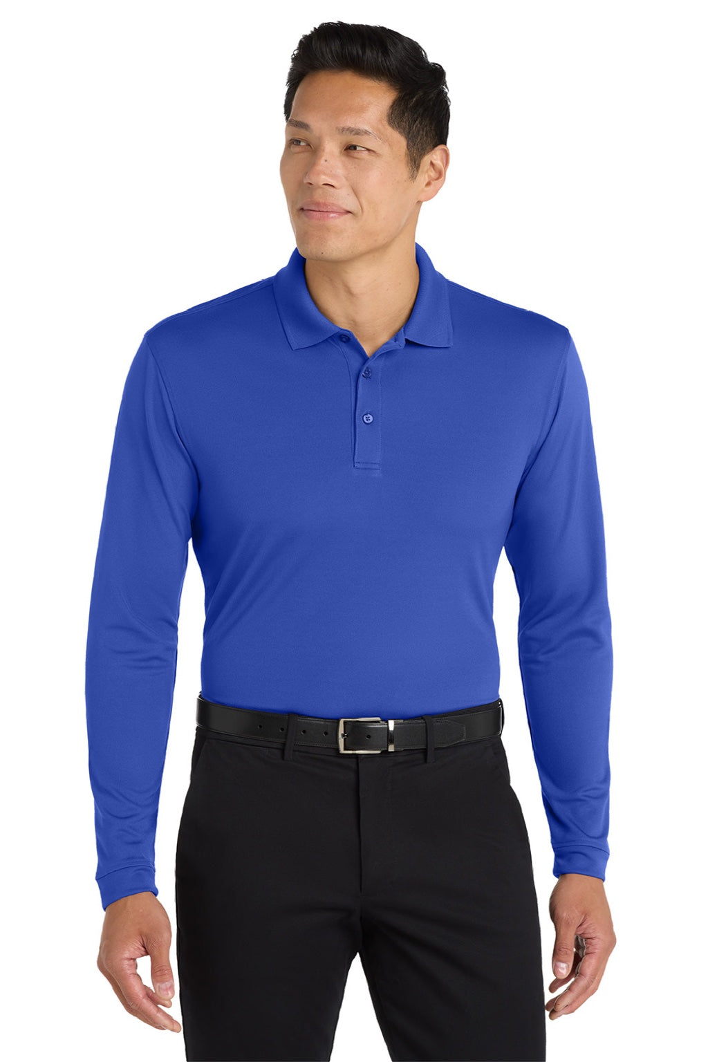 Port Authority K110LS Mens Dry Zone Performance Moisture Wicking Long Sleeve Polo Shirt True Royal Blue Model Front