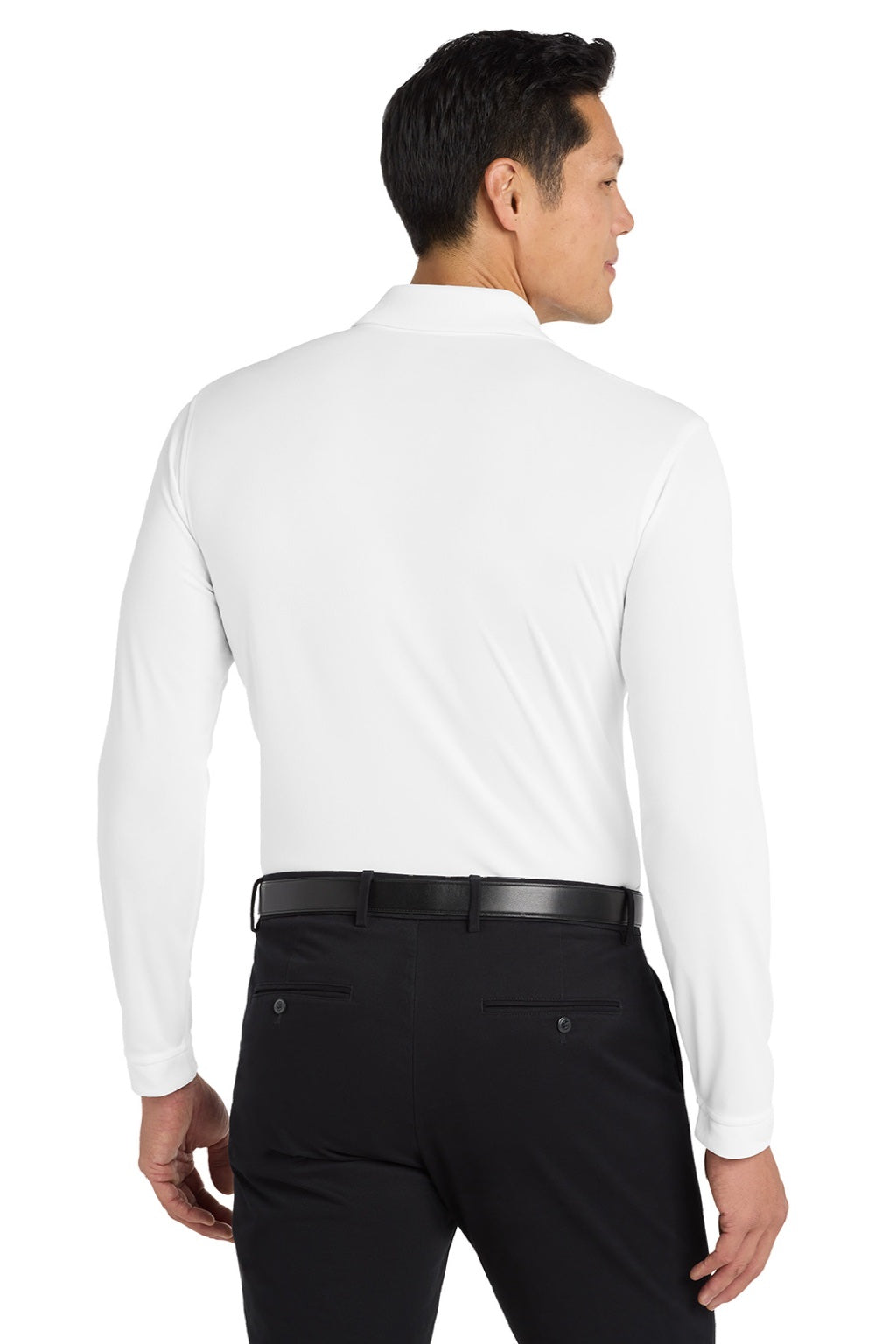 Port Authority K110LS Mens Dry Zone Performance Moisture Wicking Long Sleeve Polo Shirt White Model Back