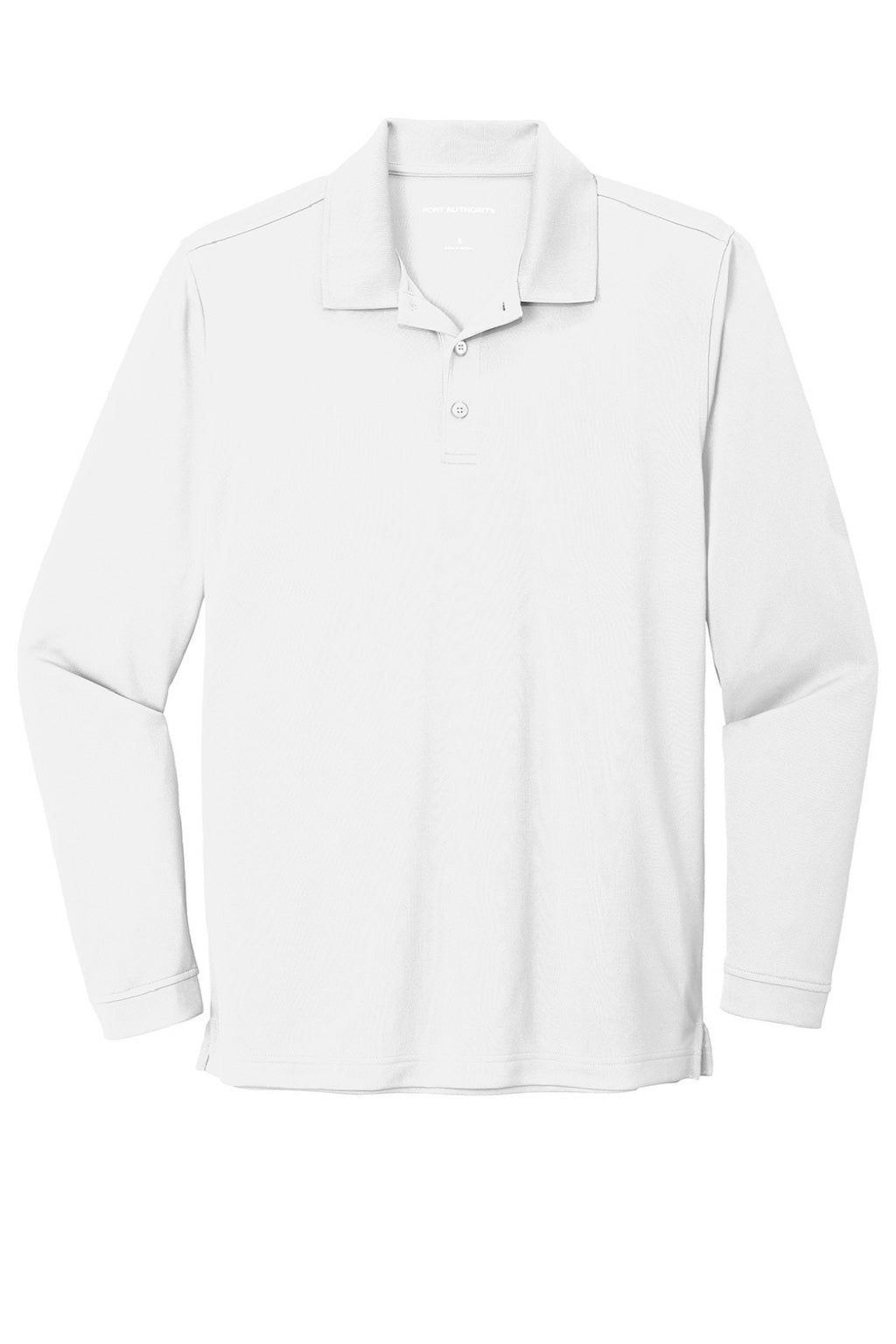 Port Authority K110LS Mens Dry Zone Performance Moisture Wicking Long Sleeve Polo Shirt White Flat Front
