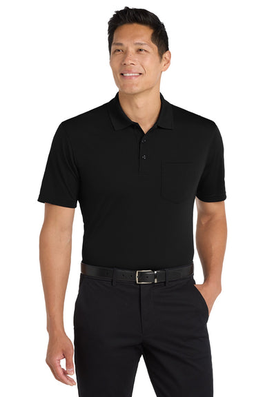 Port Authority K110P Mens Dry Zone Moisture Wicking Short Sleeve Polo Shirt w/ Pocket Deep Black Model Front