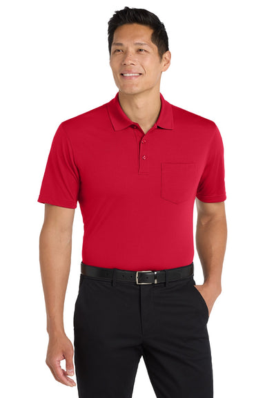 Port Authority K110P Mens Dry Zone Moisture Wicking Short Sleeve Polo Shirt w/ Pocket Rich Red Model Front