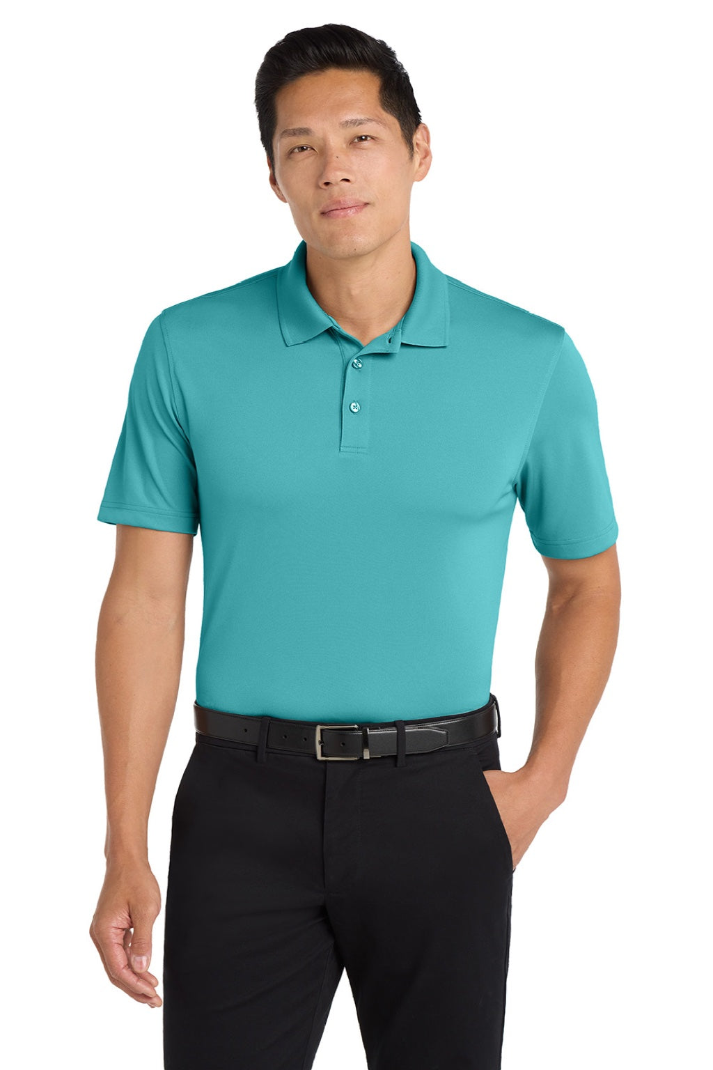 Port Authority K110 Mens Dry Zone Moisture Wicking Short Sleeve Polo Shirt Aquamarine Model Front