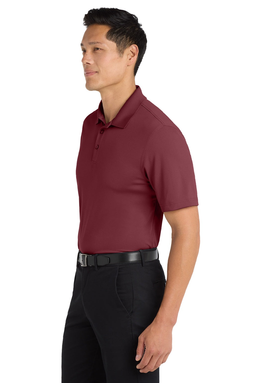 Port Authority K110 Mens Dry Zone Moisture Wicking Short Sleeve Polo Shirt Burgundy Model Side