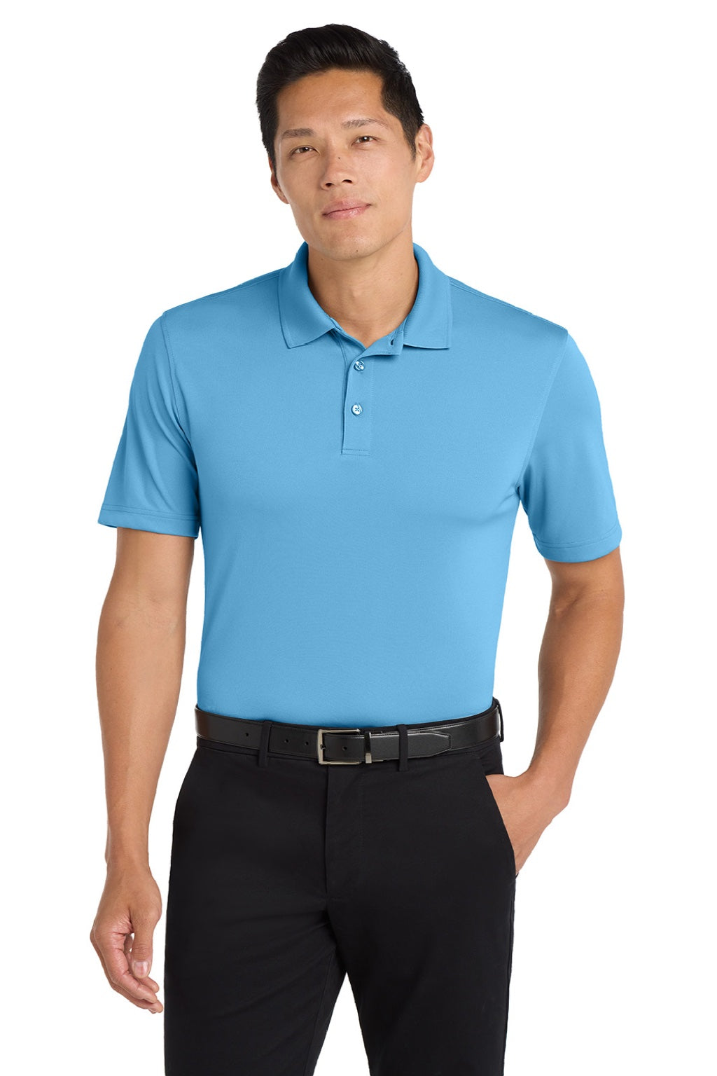 Port Authority K110 Mens Dry Zone Moisture Wicking Short Sleeve Polo Shirt Carolina Blue Model Front