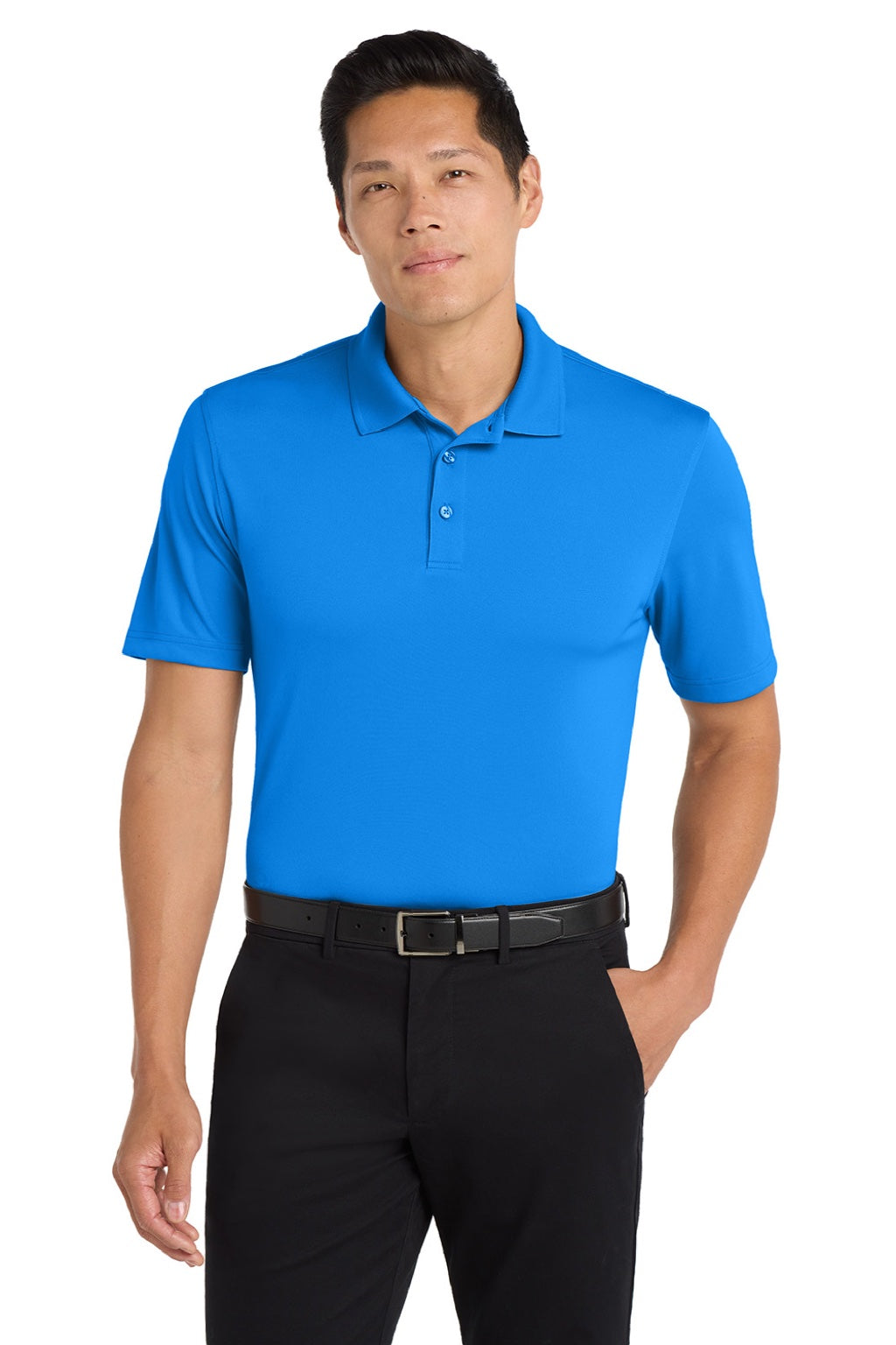 Port Authority K110 Mens Dry Zone Moisture Wicking Short Sleeve Polo Shirt Coastal Blue Model Front