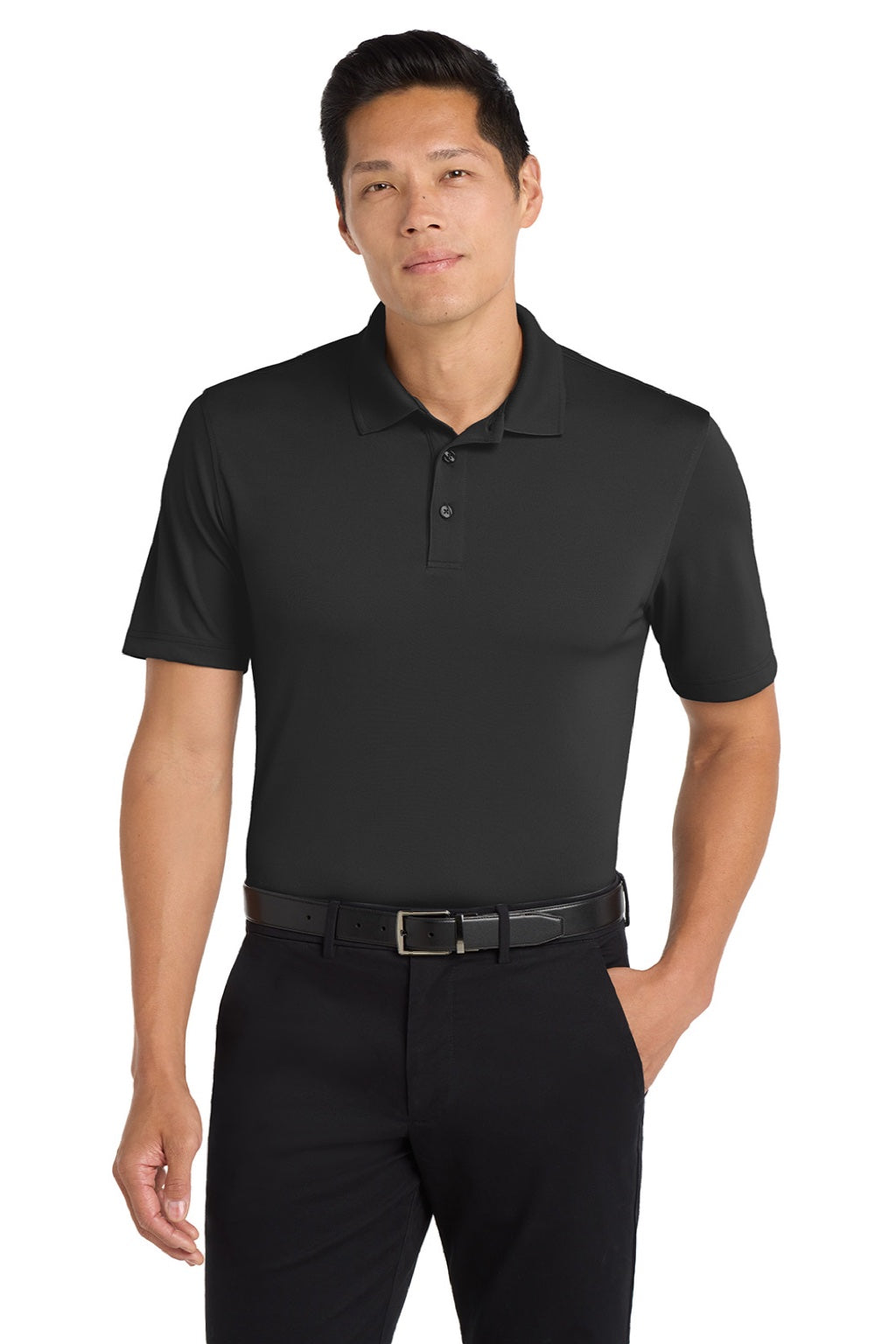 Port Authority K110 Mens Dry Zone Moisture Wicking Short Sleeve Polo Shirt Deep Black Model Front