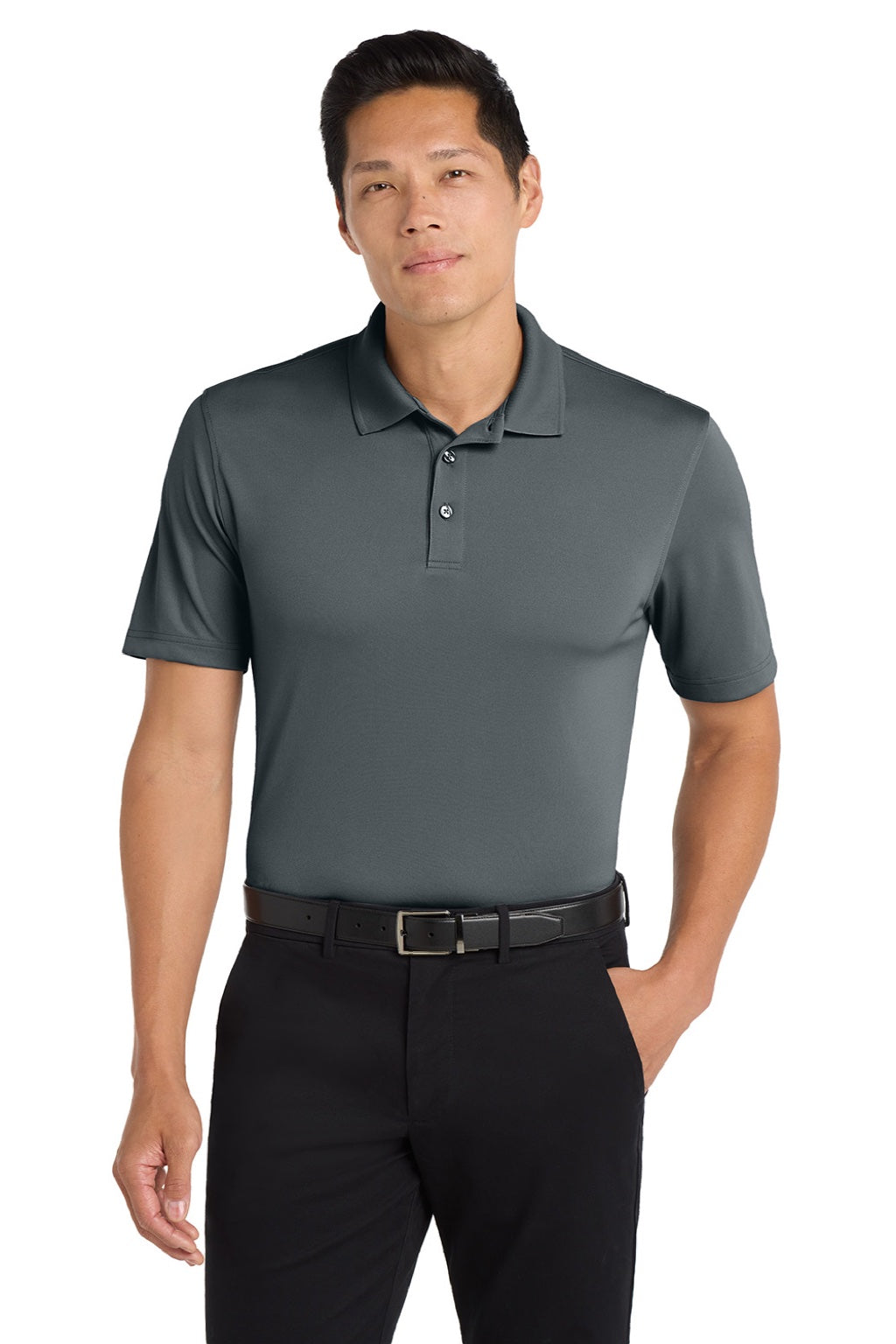 Port Authority K110 Mens Dry Zone Moisture Wicking Short Sleeve Polo Shirt Graphite Grey Model Front