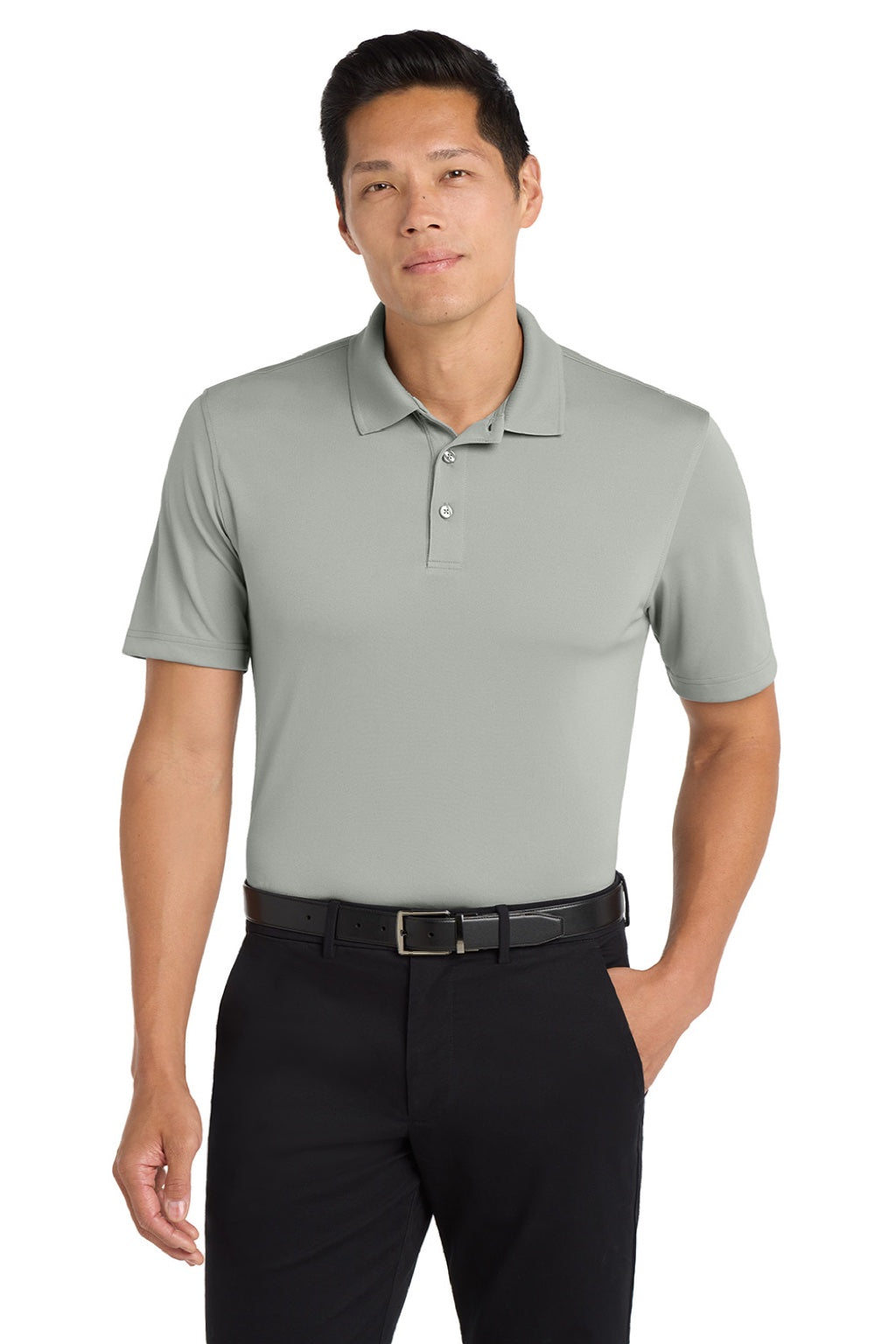 Port Authority K110 Mens Dry Zone Moisture Wicking Short Sleeve Polo Shirt Gusty Grey Model Front