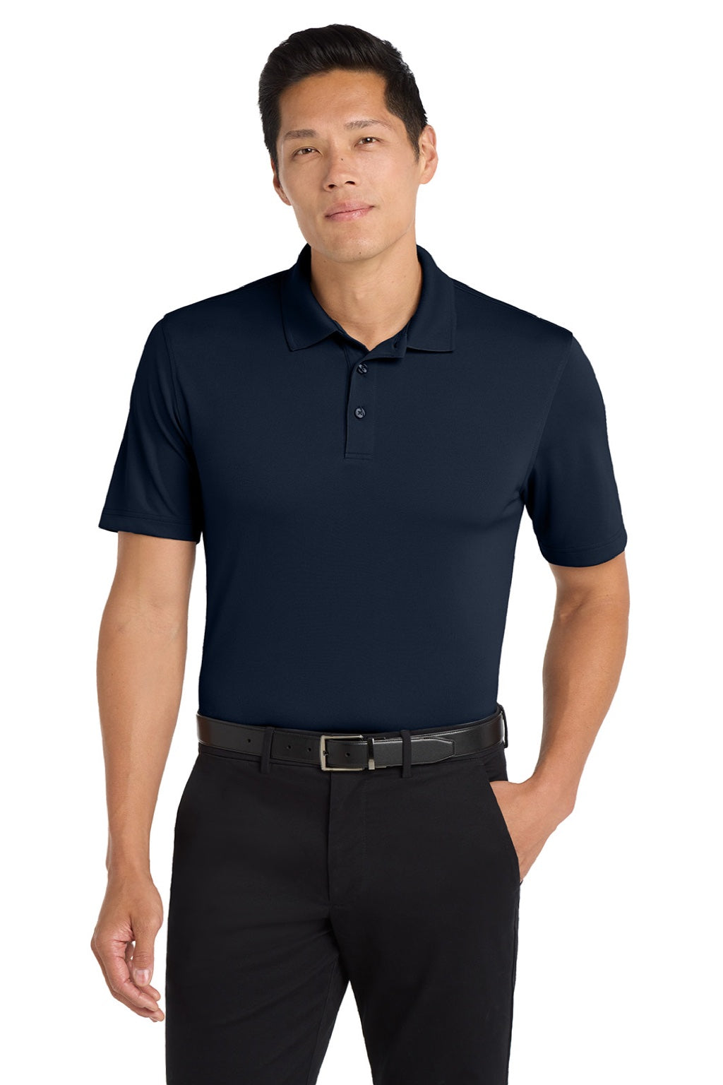 Port Authority K110 Mens Dry Zone Moisture Wicking Short Sleeve Polo Shirt River Navy Blue Model Front