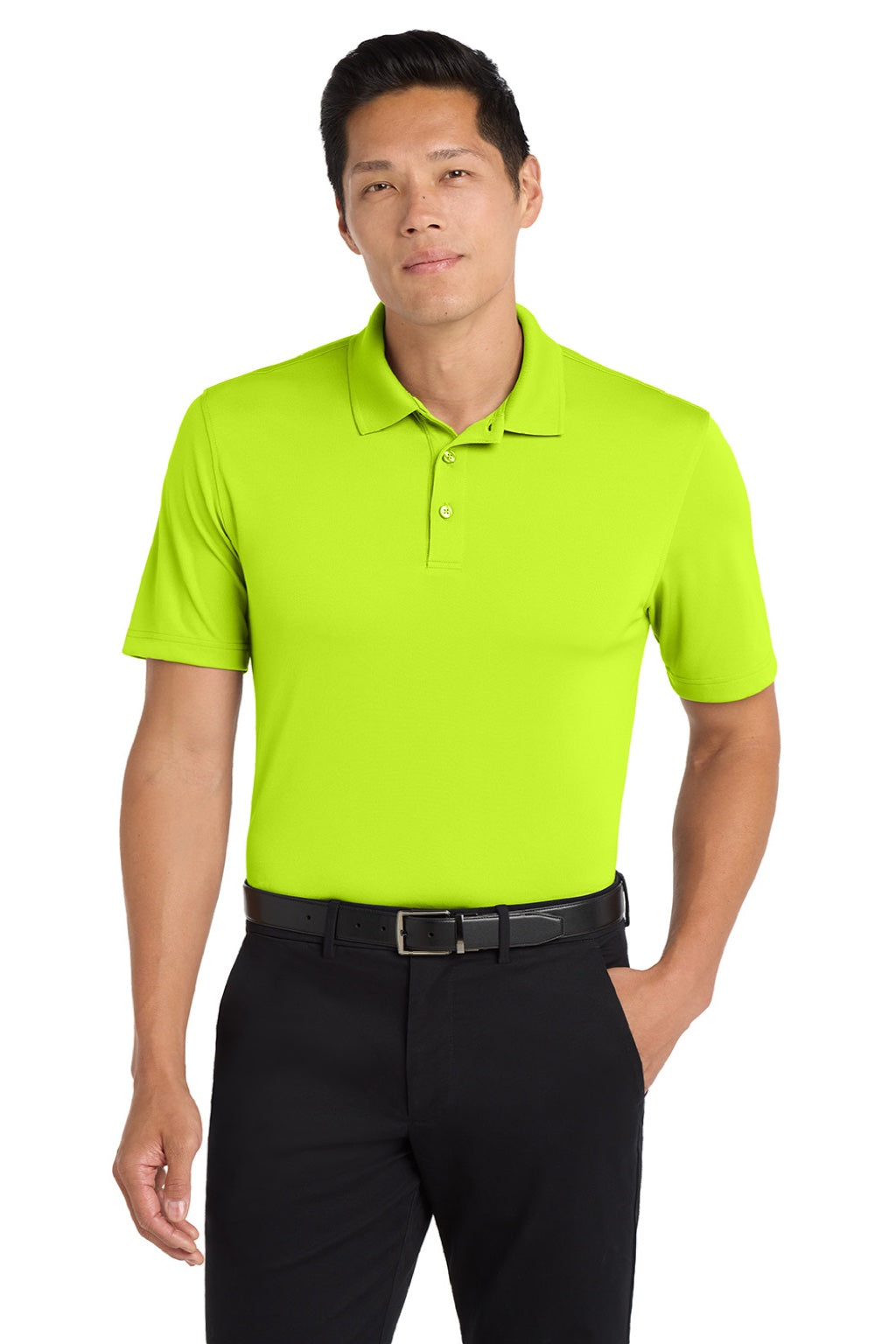Port Authority K110 Mens Dry Zone Moisture Wicking Short Sleeve Polo Shirt Safety Yellow Model Front