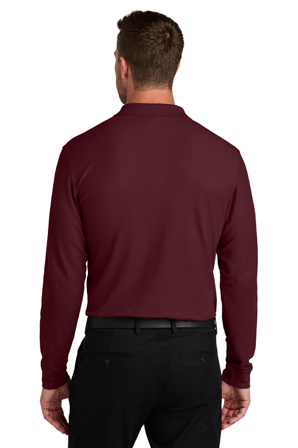 Port Authority K200LS Mens Wearever Signature Pique Long Sleeve Polo Shirt Burgundy Model Back