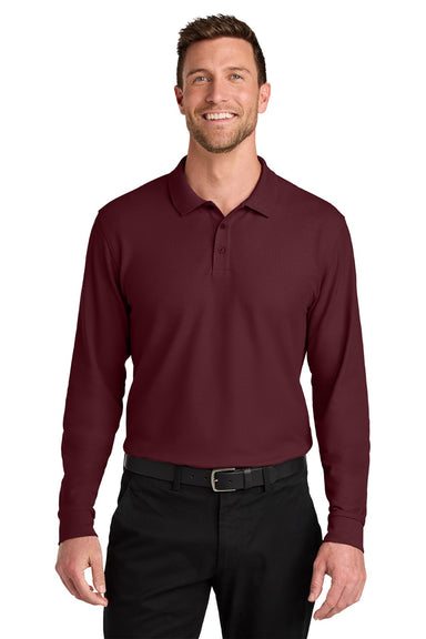 Port Authority K200LS Mens Wearever Signature Pique Long Sleeve Polo Shirt Burgundy Model Front