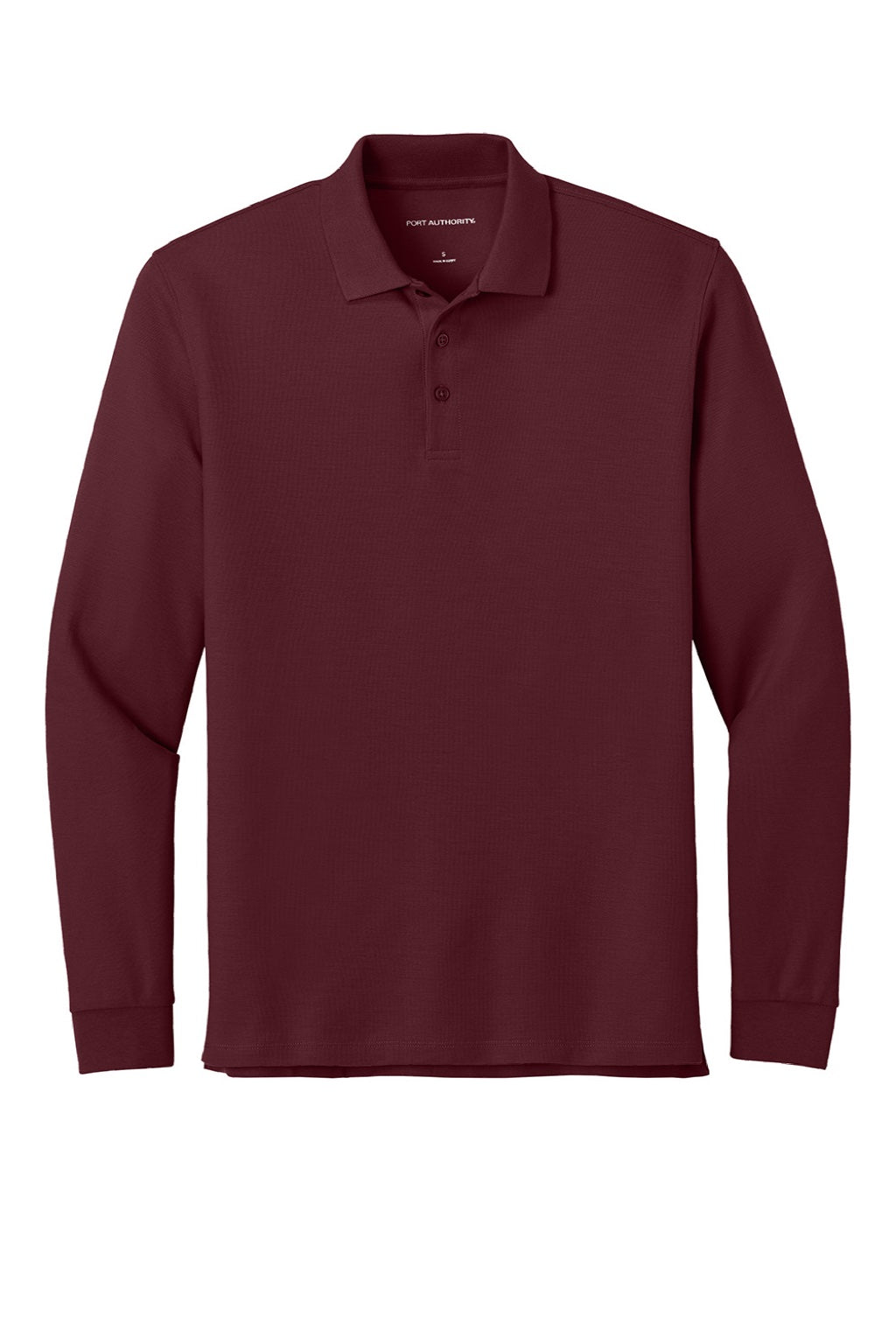 Port Authority K200LS Mens Wearever Signature Pique Long Sleeve Polo Shirt Burgundy Flat Front