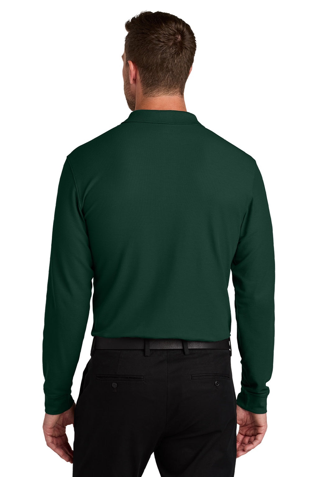 Port Authority K200LS Mens Wearever Signature Pique Long Sleeve Polo Shirt Dark Green Model Back