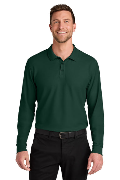 Port Authority K200LS Mens Wearever Signature Pique Long Sleeve Polo Shirt Dark Green Model Front