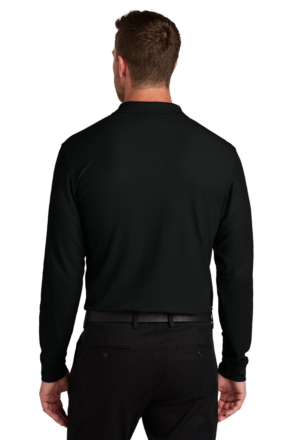 Port Authority K200LS Mens Wearever Signature Pique Long Sleeve Polo Shirt Deep Black Model Back