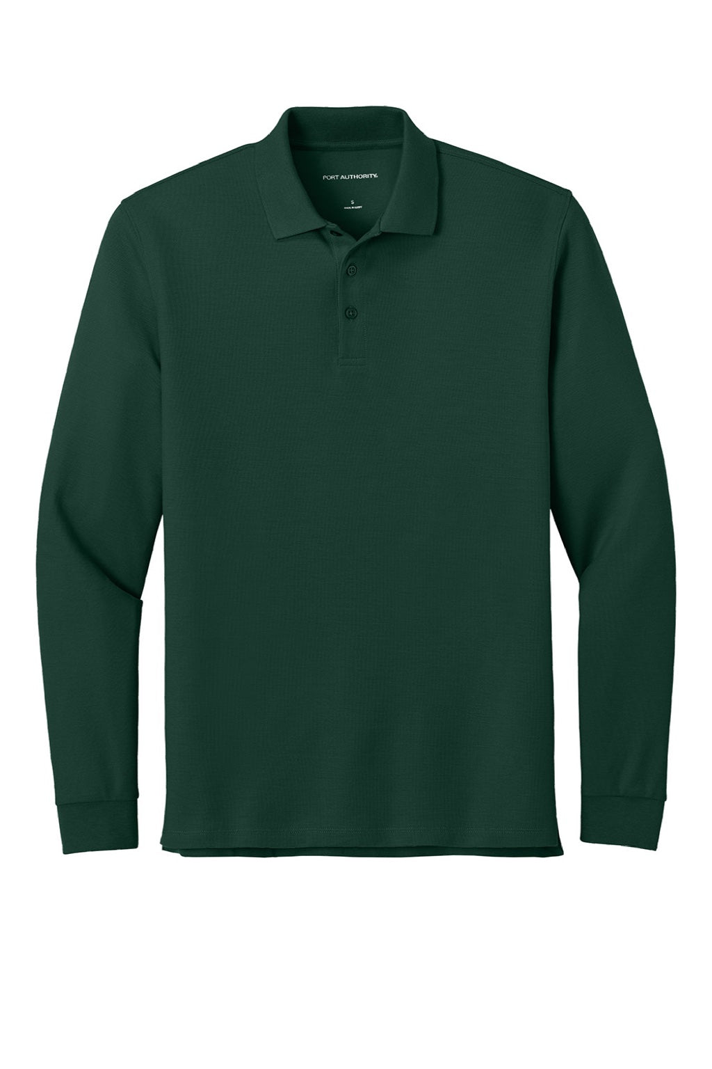 Port Authority K200LS Mens Wearever Signature Pique Long Sleeve Polo Shirt Dark Green Flat Front