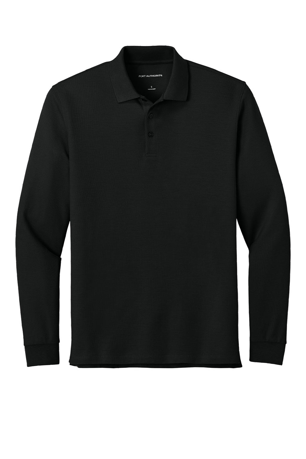 Port Authority K200LS Mens Wearever Signature Pique Long Sleeve Polo Shirt Deep Black Flat Front