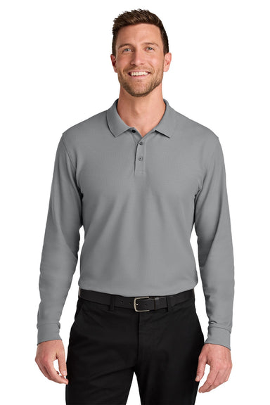 Port Authority K200LS Mens Wearever Signature Pique Long Sleeve Polo Shirt Gusty Grey Model Front