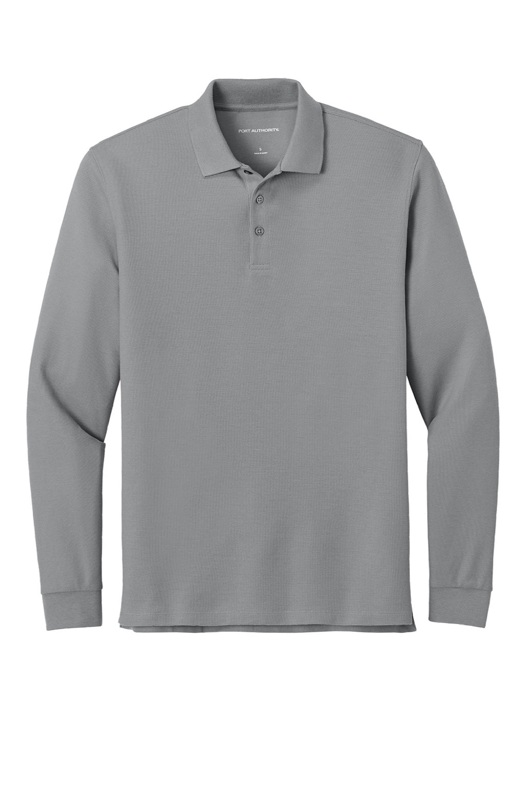 Port Authority K200LS Mens Wearever Signature Pique Long Sleeve Polo Shirt Gusty Grey Flat Front