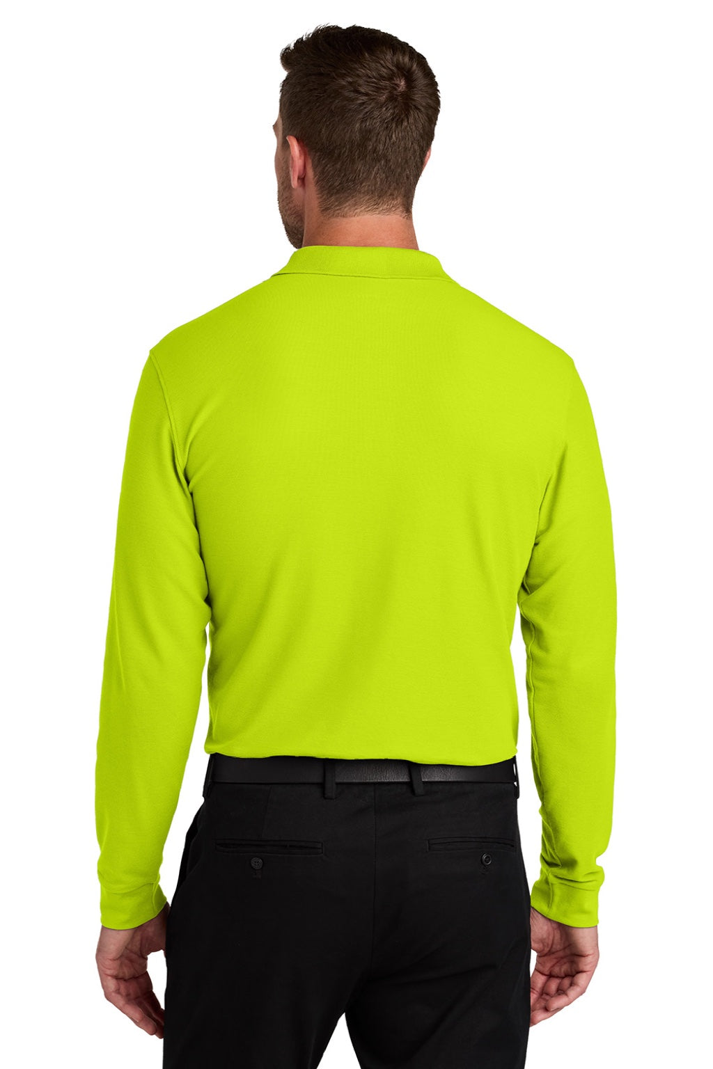 Port Authority K200LS Mens Wearever Signature Pique Long Sleeve Polo Shirt Neon Yellow Model Back