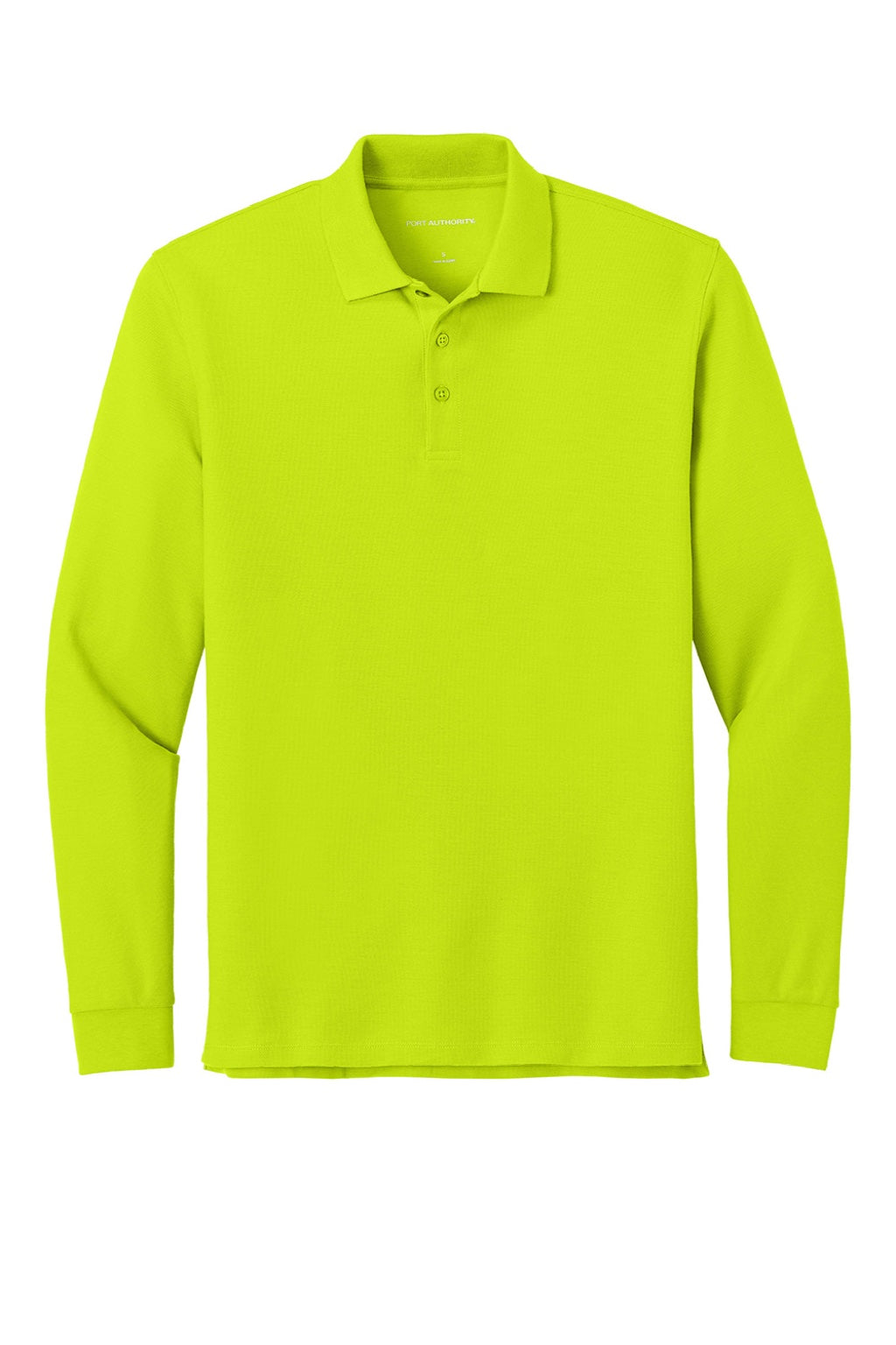 Port Authority K200LS Mens Wearever Signature Pique Long Sleeve Polo Shirt Neon Yellow Flat Front