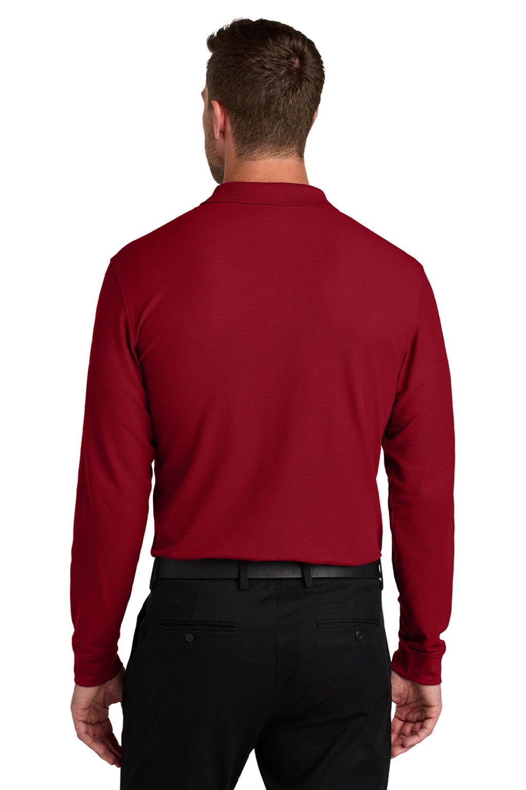 Port Authority K200LS Mens Wearever Signature Pique Long Sleeve Polo Shirt Rich Red Model Back
