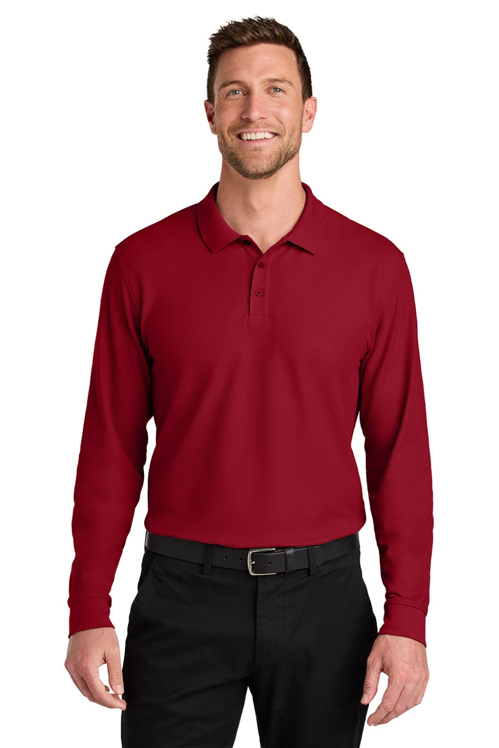 Port Authority K200LS Mens Wearever Signature Pique Long Sleeve Polo Shirt Rich Red Model Front