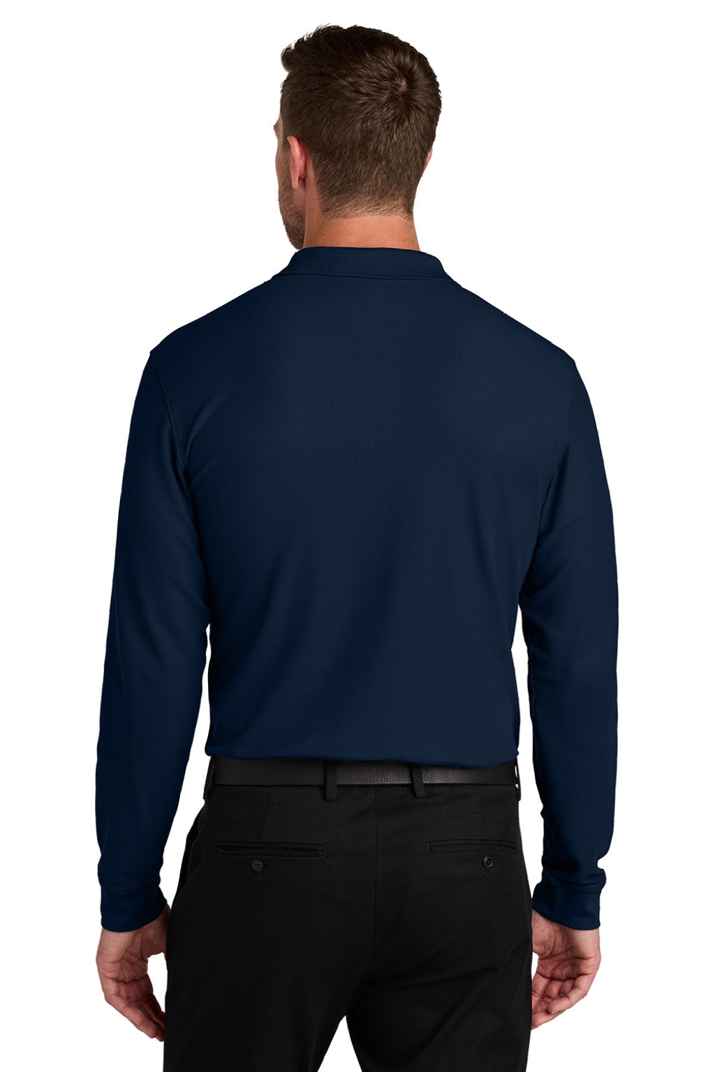 Port Authority K200LS Mens Wearever Signature Pique Long Sleeve Polo Shirt River Navy Blue Model Back