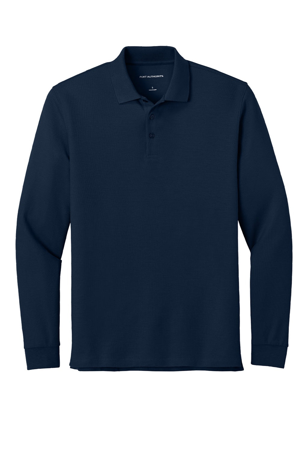 Port Authority K200LS Mens Wearever Signature Pique Long Sleeve Polo Shirt River Navy Blue Flat Front