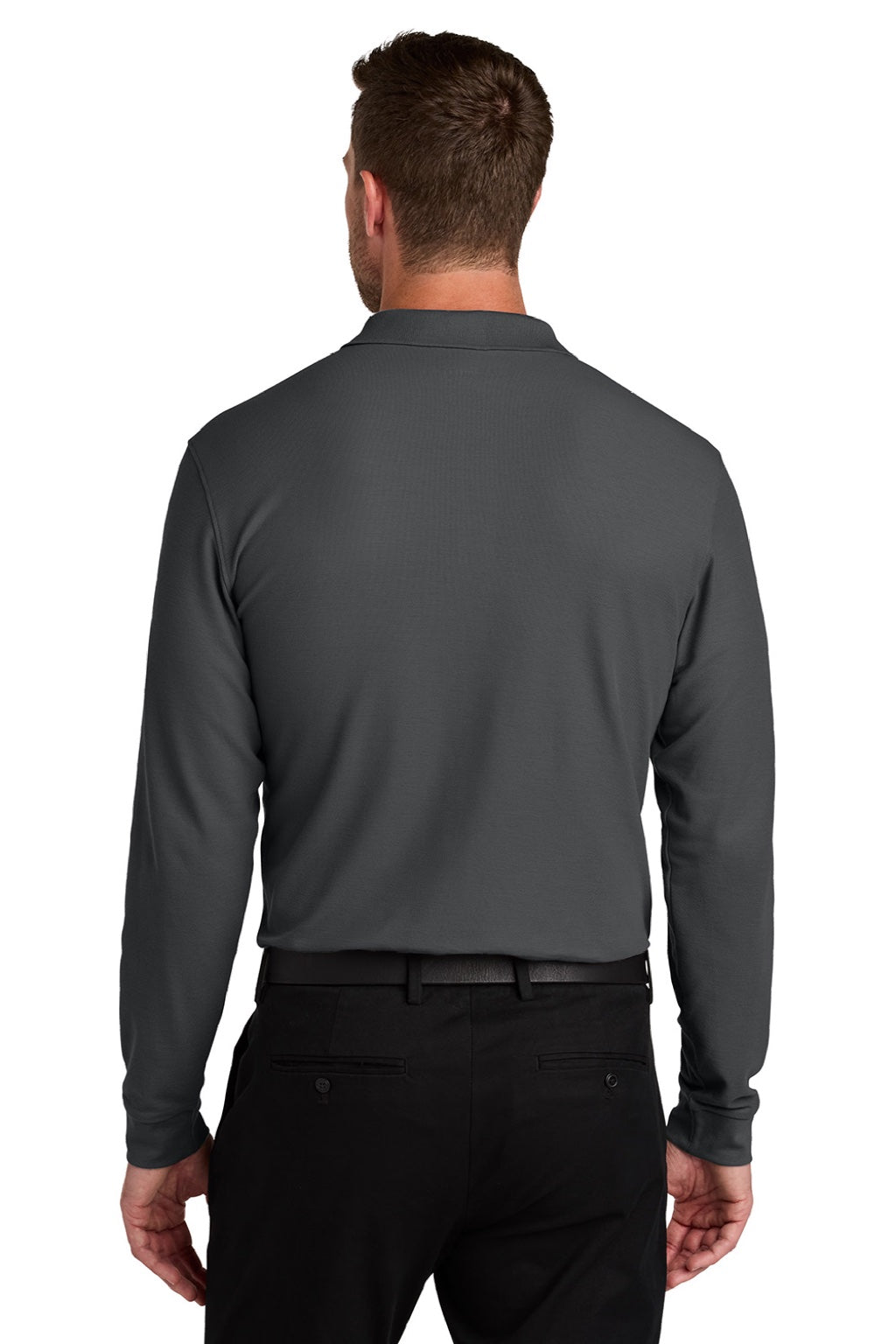 Port Authority K200LS Mens Wearever Signature Pique Long Sleeve Polo Shirt Storm Grey Model Back