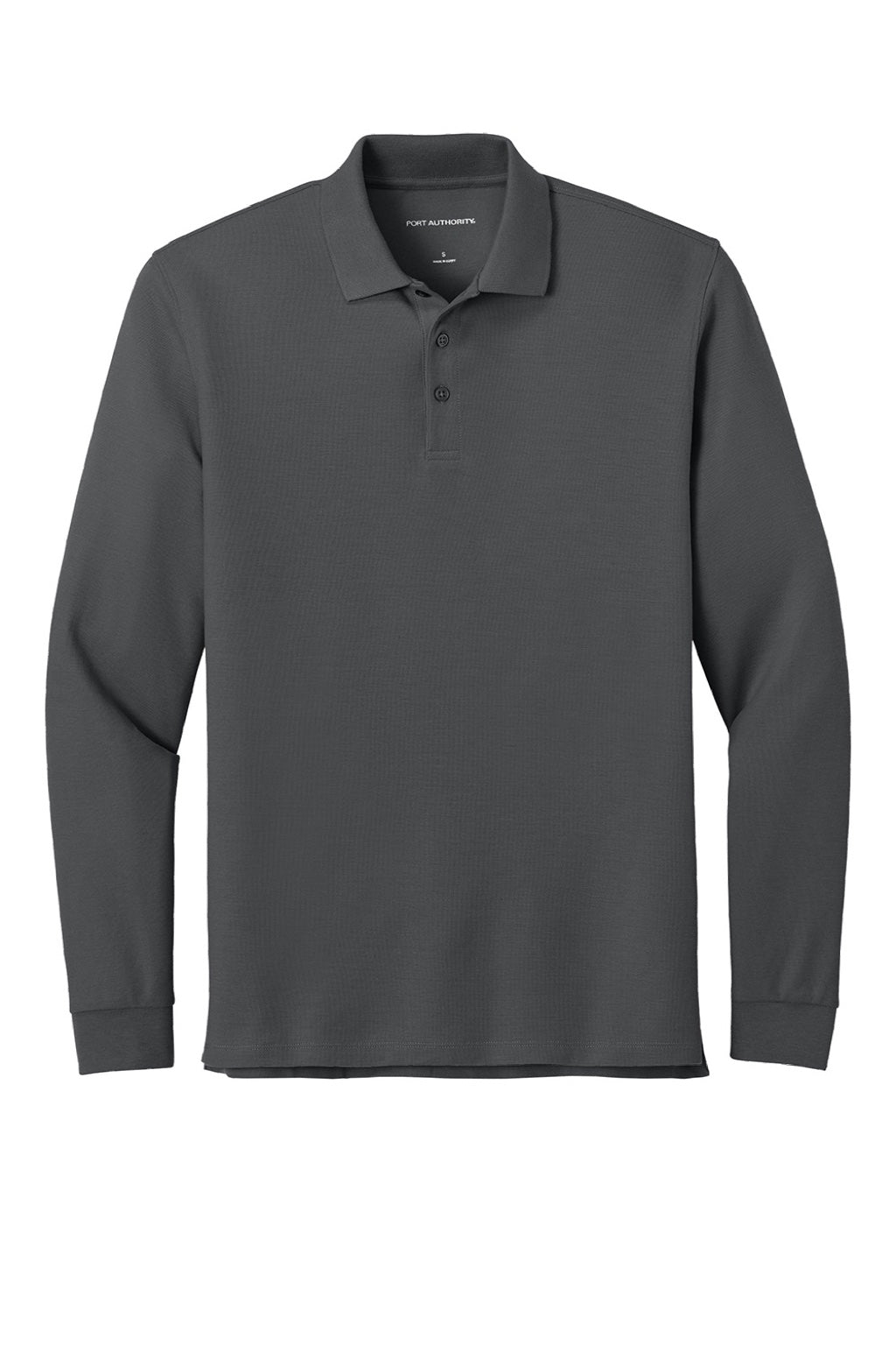 Port Authority K200LS Mens Wearever Signature Pique Long Sleeve Polo Shirt Storm Grey Flat Front