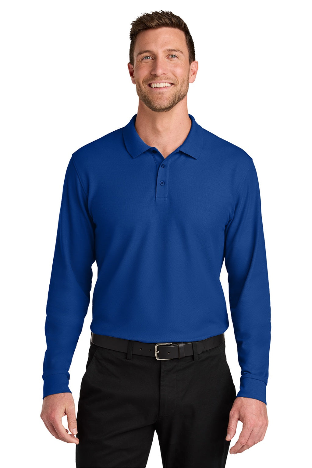 Port Authority K200LS Mens Wearever Signature Pique Long Sleeve Polo Shirt True Royal Blue Model Front