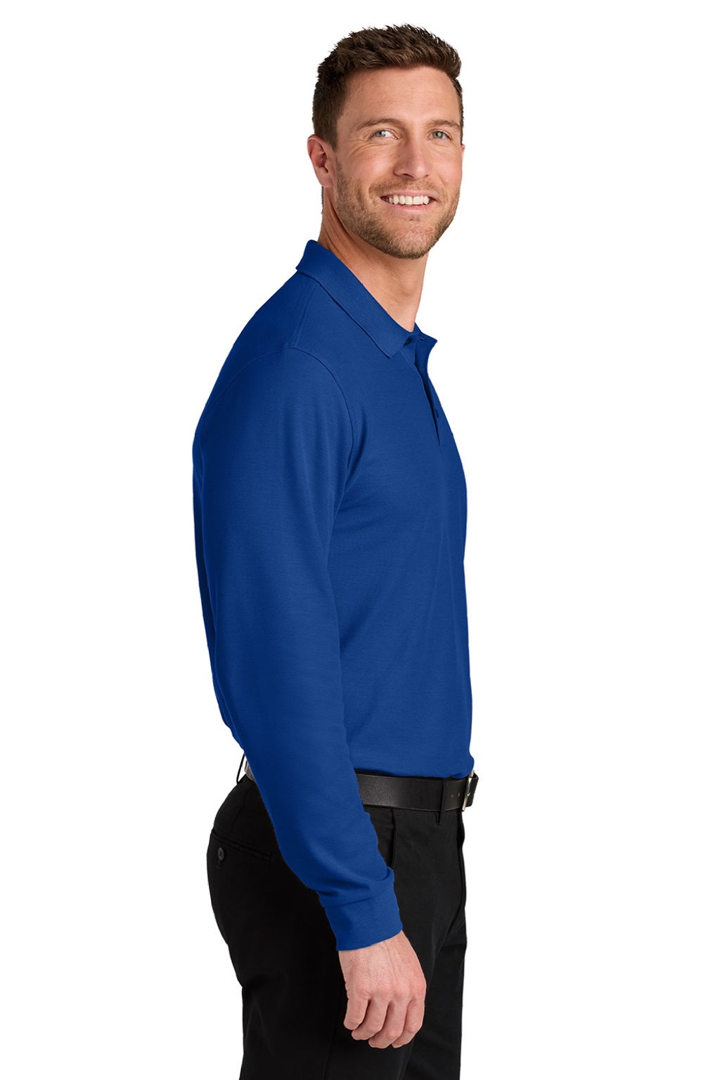 Port Authority K200LS Mens Wearever Signature Pique Long Sleeve Polo Shirt True Royal Blue Model Side