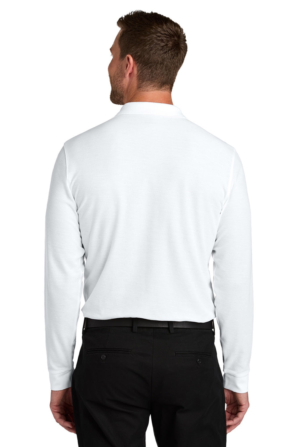 Port Authority K200LS Mens Wearever Signature Pique Long Sleeve Polo Shirt White Model Back