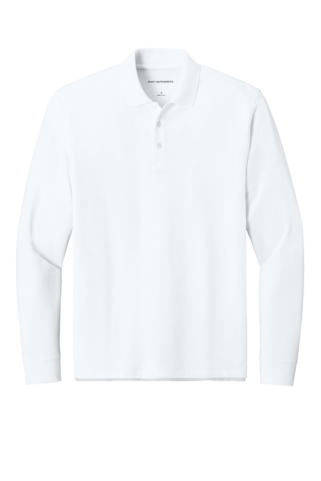 Port Authority K200LS Mens Wearever Signature Pique Long Sleeve Polo Shirt White Flat Front