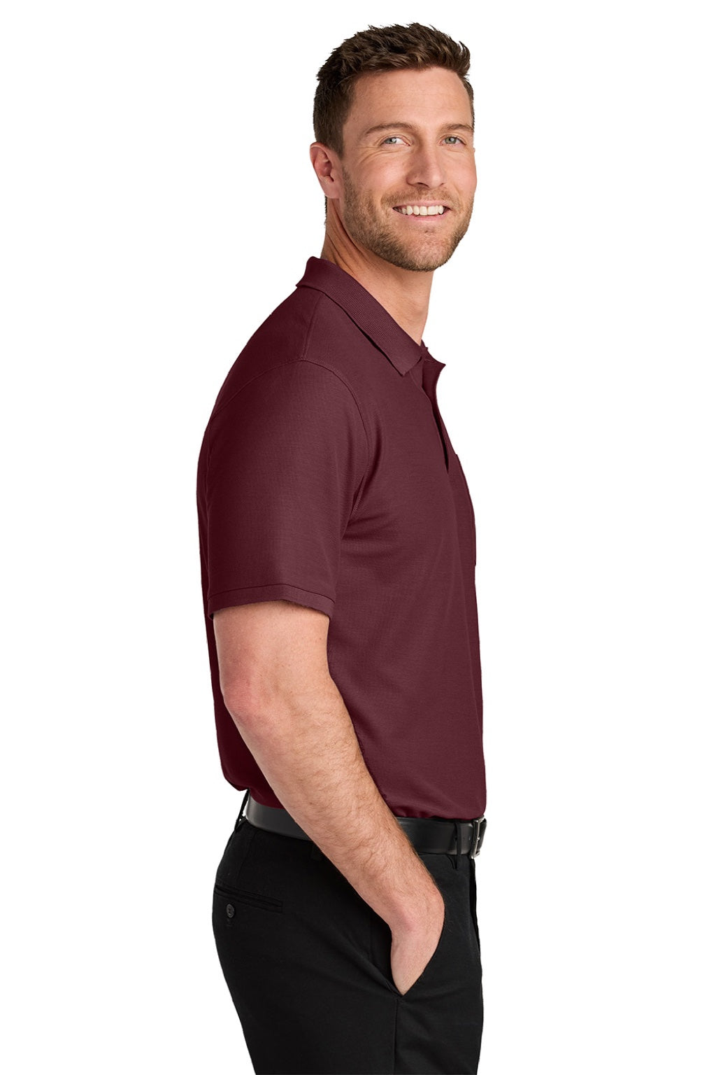 Port Authority K200P/TLK200P Mens Wearever Signature Pique Short Sleeve Polo Shirt w/ Pocket Burgundy Model Side