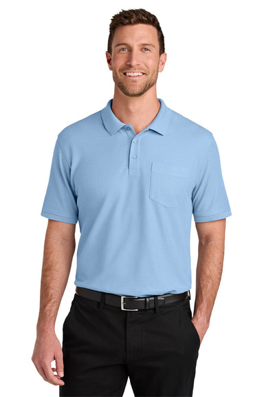 Port Authority K200P/TLK200P Mens Wearever Signature Pique Short Sleeve Polo Shirt w/ Pocket Cloud Blue Model Front