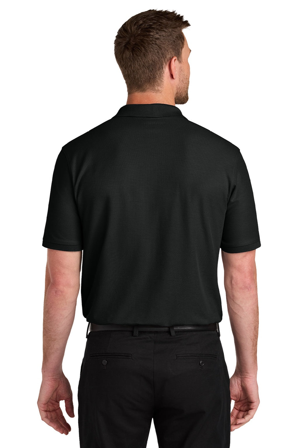 Port Authority K200P/TLK200P Mens Wearever Signature Pique Short Sleeve Polo Shirt w/ Pocket Deep Black Model Back