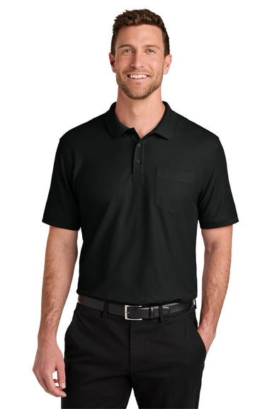 Port Authority K200P/TLK200P Mens Wearever Signature Pique Short Sleeve Polo Shirt w/ Pocket Deep Black Model Front