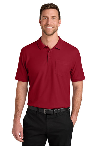 Port Authority K200P/TLK200P Mens Wearever Signature Pique Short Sleeve Polo Shirt w/ Pocket Rich Red Model Front