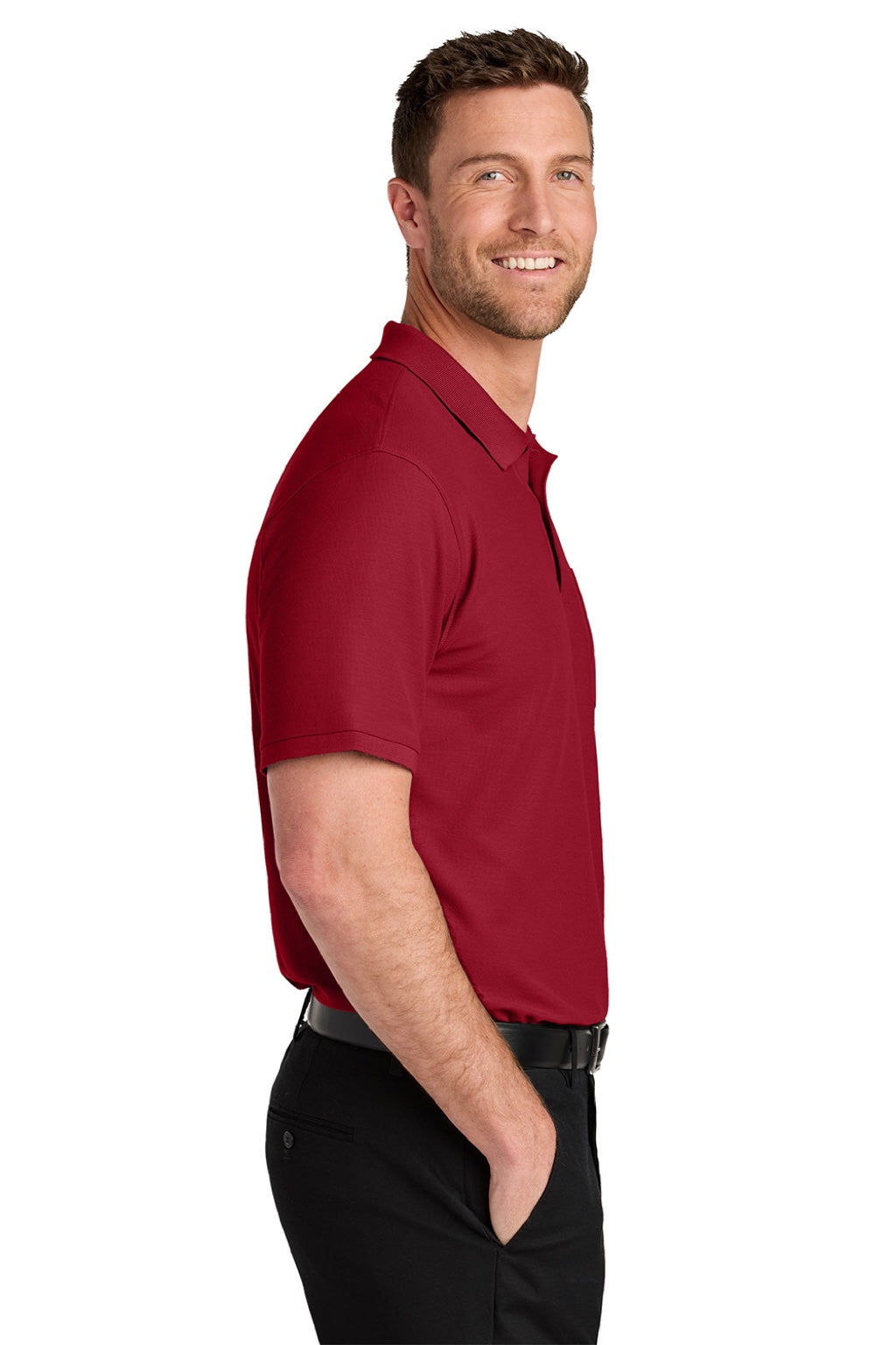Port Authority K200P/TLK200P Mens Wearever Signature Pique Short Sleeve Polo Shirt w/ Pocket Rich Red Model Side