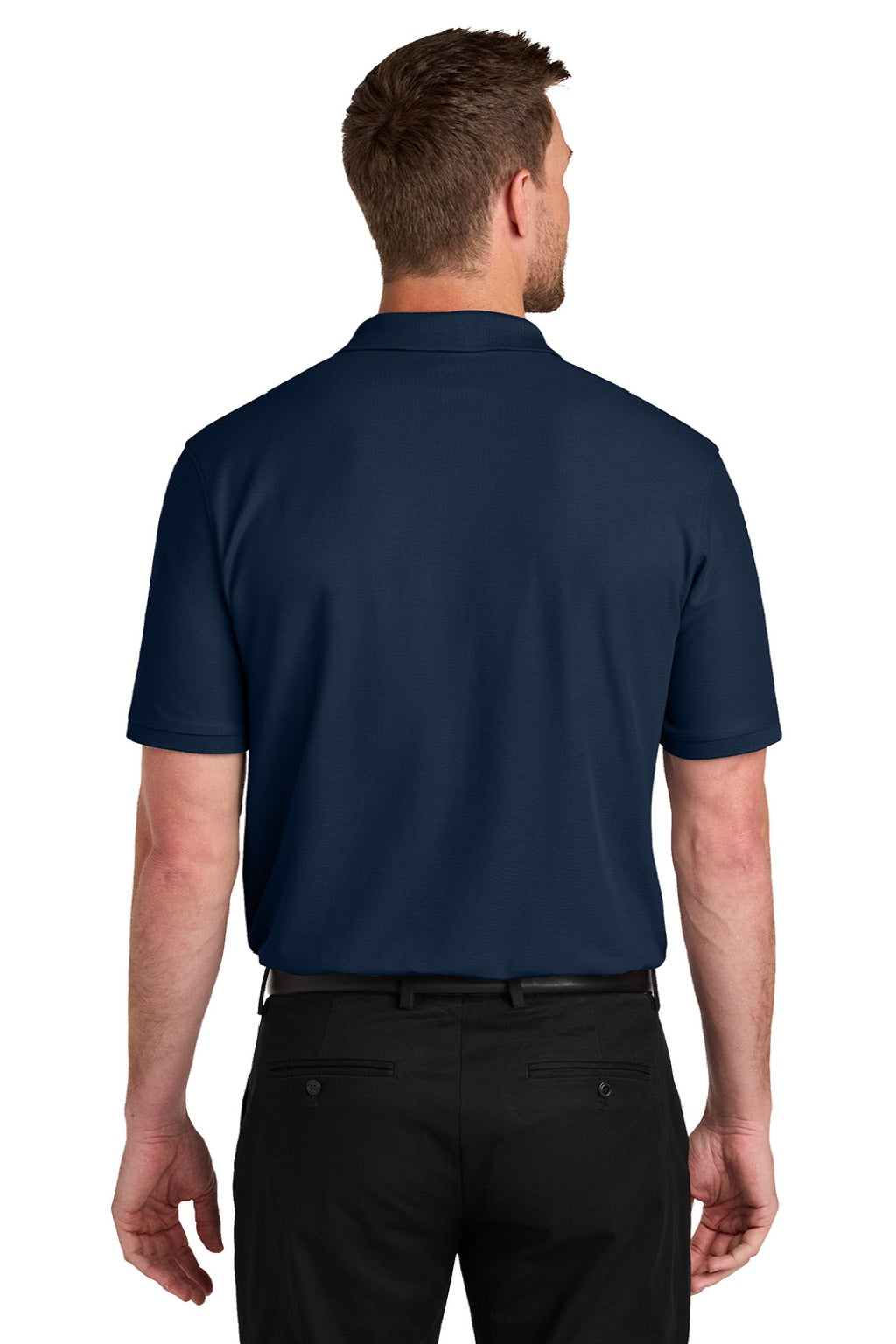 Port Authority K200P/TLK200P Mens Wearever Signature Pique Short Sleeve Polo Shirt w/ Pocket River Navy Blue Model Back