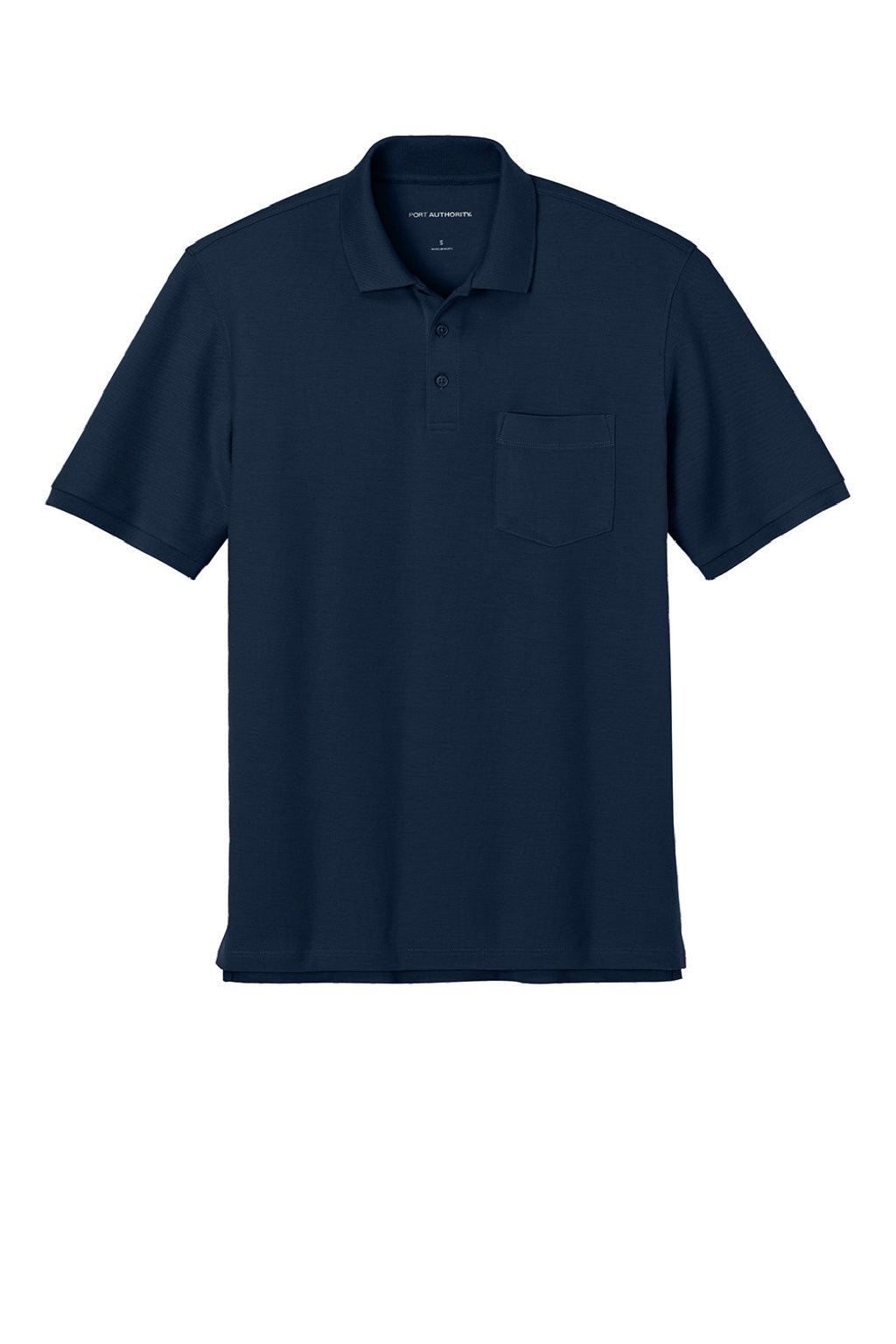 Port Authority K200P/TLK200P Mens Wearever Signature Pique Short Sleeve Polo Shirt w/ Pocket River Navy Blue Flat Front